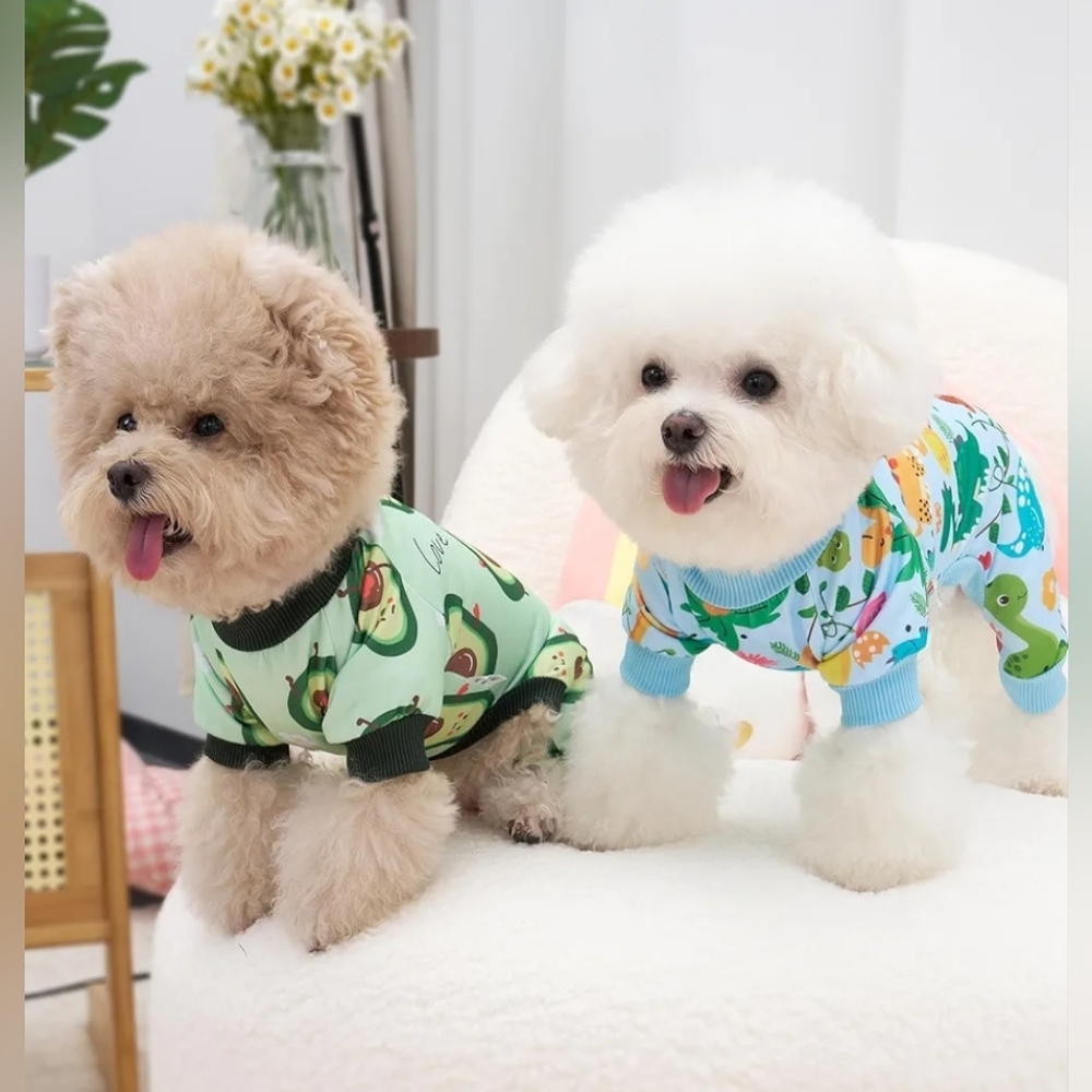 XPudac NWOT Dog 2pc Avocado & Dinosaur Print Full Body Pajama Set Size XS